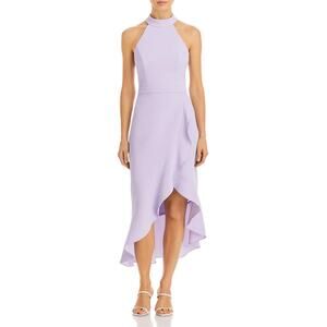 Aqua Lilac Crepe Scoop‎ Neck Ruffle Midi Dress Size 12